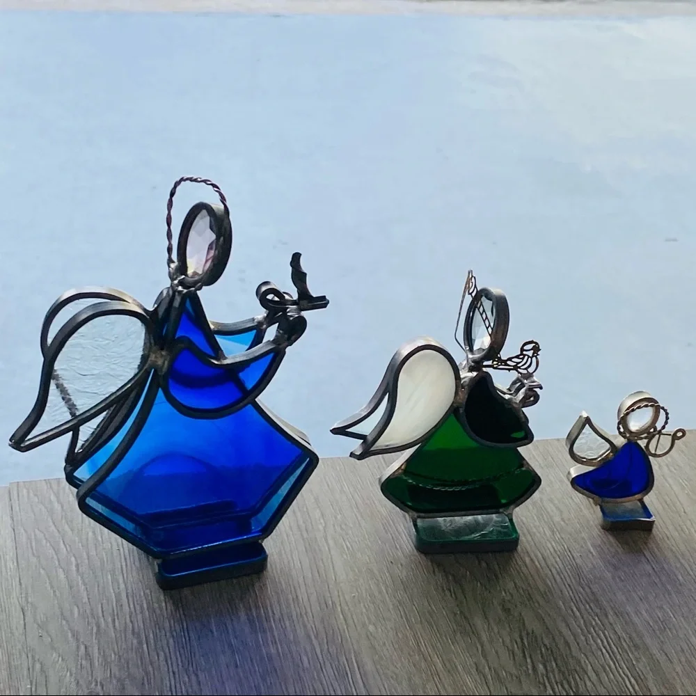 Vintage Stained Glass Angels with Crystal Head